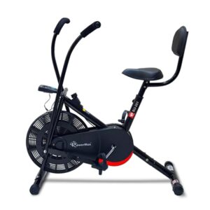 powermax fitness bu 201 dual action air bike/exercise bike for home |gym cycle for workout with adjustable cushioned seat cushioned seat | non slip pedals | moving handles black gym bike, max user weight 120 kg