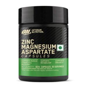 optimum nutrition (on) zinc magnesium aspartate (zma) 60 capsules, muscle strength, metabolism, immunity, vegetarian
