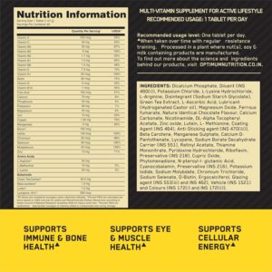 optimum nutrition (on) multivitamin for men– 60 tablets, 26 vitamins & minerals, amino acids & anti oxidants (green tea extract, beta carotene, lutein, lycopene). vegetarian.